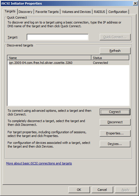 Windows iscsi Initiator configuration